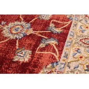 Red Traditional Bordered Floral Rug Easy to clean Dining Room-120cm X 170cm