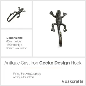 Oakcrafts - Antique Cast Iron Decorative Gecko Hook - 170mm x 85mm