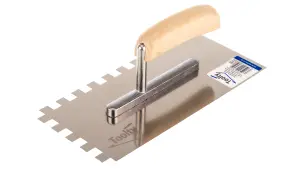 Toolty Stainless Steel Adhesive Notched Trowel with Wooden Handle 270mm 12x12mm for Tiling Plastering Rendering DIY