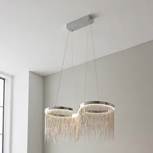 Polished Chrome Ceiling Pendant Light & Waterfall Chains - Integrated LED Module