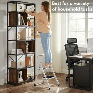 Lightweight 2 Step Ladder 32.2'' (82cm) High - White Portable Folding Ladder - Small, Compact, and Functional Steel Step Ladder