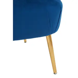 Interiors by Premier Blue Velvet Chair with Gold Finish Metal Legs, Backrest Dining Chair, Easy to Clean Armchair