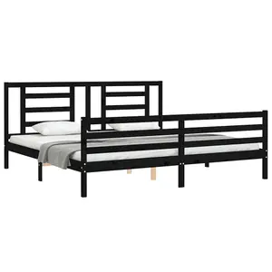 Berkfield Bed Frame with Headboard Black 200x200 cm Solid Wood