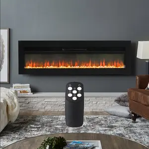 Black Electric Fire Wall Mounted or Inset Fireplace 12 Flame Color Adjustable with Freestanding Legs 70 Inch