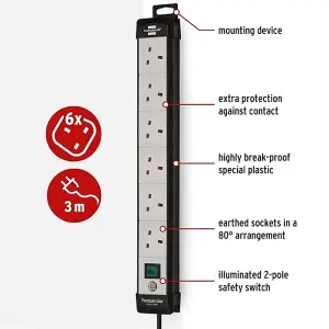 Brennenstuhl Premium-Line, 6-Way Extension Lead - 3 Metre Cable - On-Off Switch - 5 year Guarantee