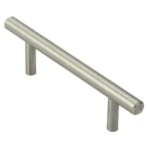 4x Mini Round T Bar Pull Handle 100 x 8mm 64mm Fixing Centres Satin Nickel