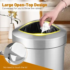 Costway 60L Corner Trash Can Rubbish Bin Stainless Steel Stay Open Rubbish Can