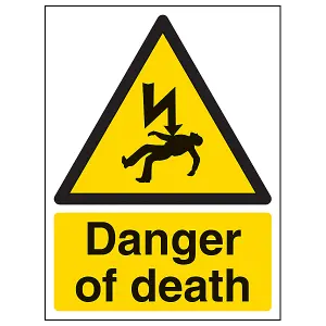 DANGER OF DEATH Electrical Warning Safety Sign - 1mm Plastic 200x300mm