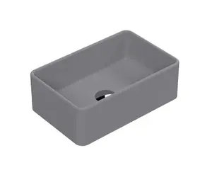 Rectangular Matt Ceramic Countertop Vessel Without Overflow - 365mm - Matt Grey