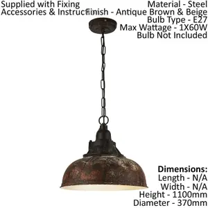 Hanging Ceiling Pendant Light Tarnished Copper Industrial Shade 1 x 60W E27