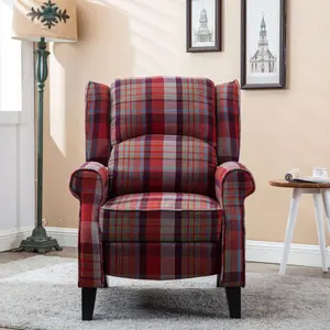 Eaton Wing Back Fireside Check Fabric Recliner Armchair Sofa Chair Reclining Cinema (Red)