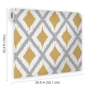 Fresco Ikat Geometric Ochre Wallpaper