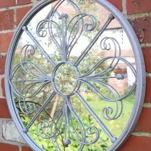 Melody Maison Round Metal Vintage Grey Mirror 60cm x 60cm