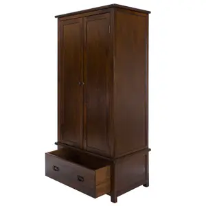 Wardrobe 2 door, 1 drawer, rich dark brown lacquer finish, Boston range