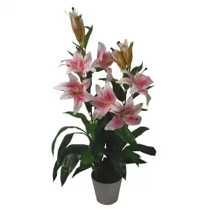 90cm (3ft) Artificial Lily Stargazer Style Lillies Plant Large Flowers Pink