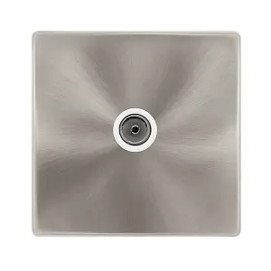 Brushed Steel Screwless Plate 1 Gang Single Coaxial TV Socket - White Trim - SE Home