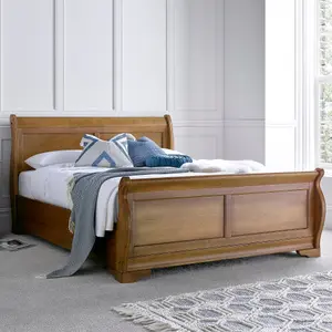 Toulon Wooden Sleigh Bed - Oak Finish - King Size 5ft Bed Frame Only