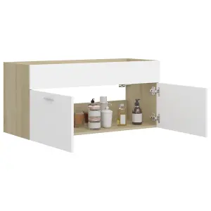 Berkfield Sink Cabinet White and Sonoma Oak 100x38.5x46 cm Engineered Wood