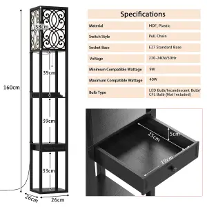 Costway Floor Lamp Freestanding Bedside Lounge Light Lamp W/ 3 Tier Shelves & 1 Drawer