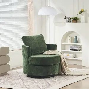 Chenille Swivel Armchair with Back Cushion Pillow Thick Foam Pad, Green