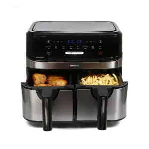 EMtronics Double Basket Air Fryer Digital Dual 9L with Timer - Stainless Steel