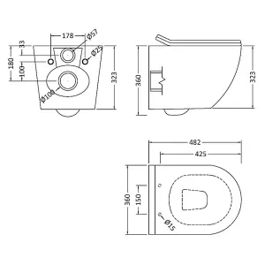 Rimless Wall Hung Toilet Pan with GROHE 1.13m Concealed Cistern Frame - Cool Sunrise Dual Flush Plate