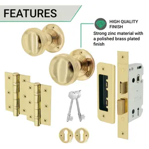 EAI - Lined Mortice Door Knobs and Sash Lock Kit - 55mm - Polished Brass