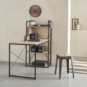 sweeek. Desk with integrated 4-shelf bookcase Loft Natural 113x60x120 cm