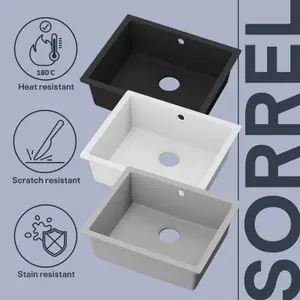 GoodHome Sorrel Grey Composite quartz 1 Bowl Kitchen sink 550mm x 460mm