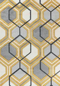 Valencia Modern Hexagon Design Carved Area Rugs Gold 60x220 cm