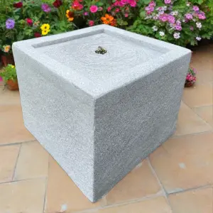 All Pond Solutions Square Water Feature with LED Lights - Solar powered - Light Grey 37x37x30cm