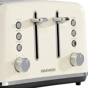 Daewoo Cream Kensington Retro Matching Stainless Steel 4 Slice Toaster and Kettle Set 1.7 Litres Rapid Boil Auto Off SDA2445GE