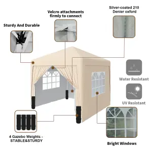 SunDaze Garden Pop Up Gazebo Party Tent Camping Marquee Canopy with 4 Sidewalls Carrying Bag Beige 3x3M