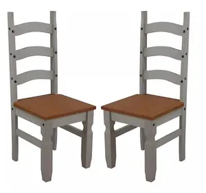 Mercers Furniture Corona Grey Wax Pair of Dining Chairs Slat Back Solid Pine with Mexican Styling