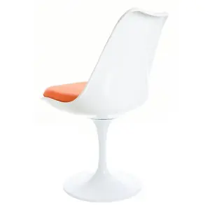 Tulip Set - White Medium Circular Table and Four Chairs with PU Cushion Orange