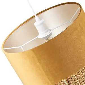 Modern Ochre Mustard Drum 14 Pendant Shade with Tassels and Embroidered Trim