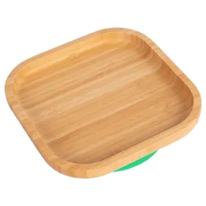 Tiny Dining - Children's Bamboo Suction Square Plate - Green