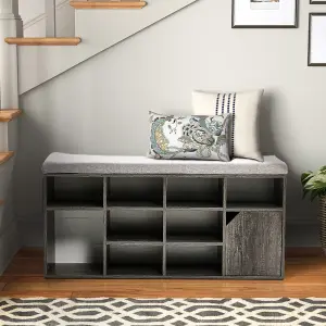 Grey Wooden Shoe Bench Shoe Storage Organizer Shoe Cabinet with Seat Padded 103cm (W) x 30cm (D) x 49.5cm (H)