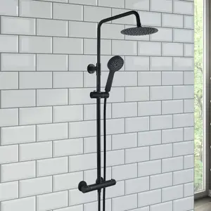 ENKI Dune Matte Black Round Thermostatic Shower Head & Handheld 200mm