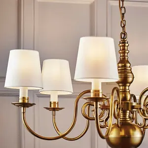 Luxury Hanging Ceiling Pendant Light Solid Brass Marble Silk 6 Lamp Chandelier