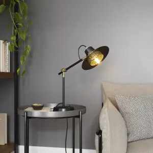 GoodHome Delagoa Industrial Matt Black & gold Table lamp