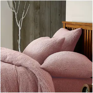 Smart Living Teddy Bear Fluffy Bedding Set, Thermal Warm & Cosy Super Soft Fleece Duvet Cover Set With Pillowcases - Pink