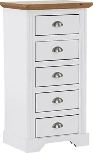 Toledo 5 Drawer Narrow Chest in White and Oak Effect Veneer