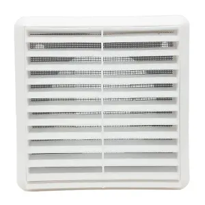 Kair White Louvred Wall Vent Grille 155mm External Dimension with Flyscreen and Round 125mm - 5 inch Rear Spigot