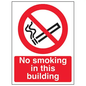 No Smoking In Building Prohibited Sign - Rigid Plastic 200x300mm (x3)