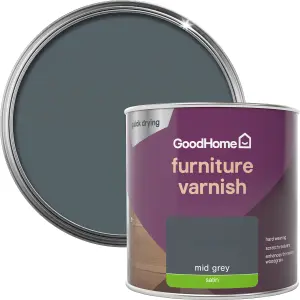 GoodHome Mid Grey Satin Multi-surface Furniture Wood varnish, 250ml