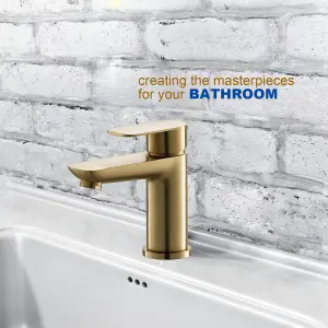 Brushed Gold Bathroom Sink Taps Mono Square Basin Taps Single Handle Bathroom Mixer Taps