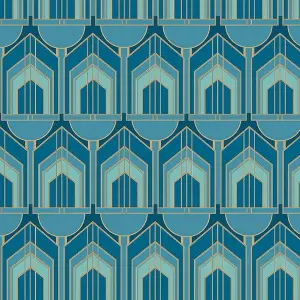 Hoopla Walls Teal Blue Deco Smooth Matt Wallpaper