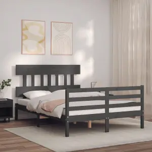 Berkfield Bed Frame with Headboard Grey 140x190 cm Solid Wood