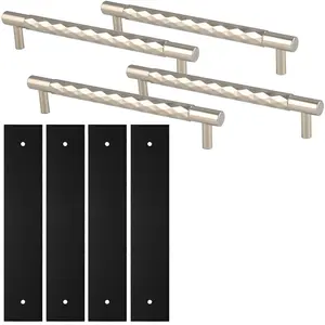 4 PACK - Pull Handle & Contrasting Backplate Set - Designer Diamond T Bar - Polished Nickel & Black